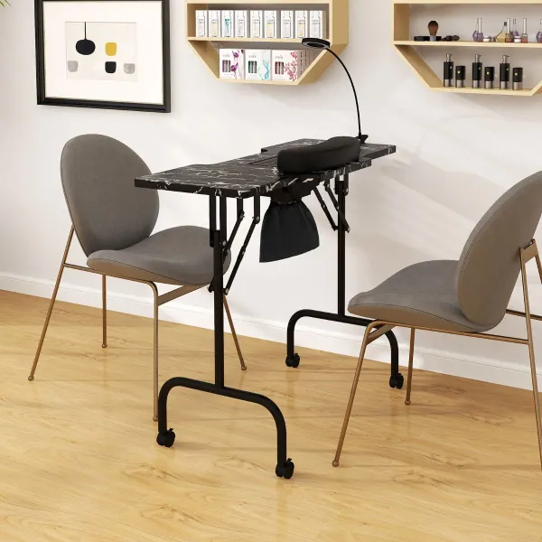 Mesa de Manicure Dobrável com Colector de Pó Eléctrico e Lâmpada LED 90x40x77 cm