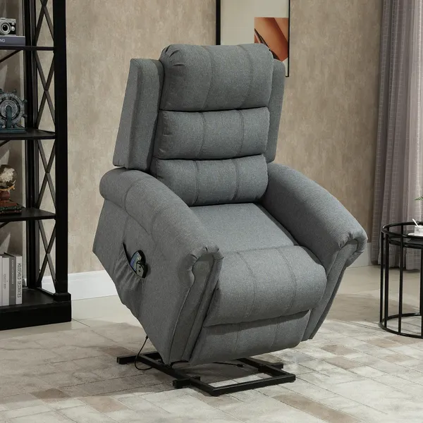 Poltrona Relax Reclinable Eléctrica Levanta Personas con Masaje Vibratorio y Calefacción Poltrona Elevatoria con Control Remoto Apoyo a Pés Estofada en PU Bolsos Laterais 98x96x105 cm gris
