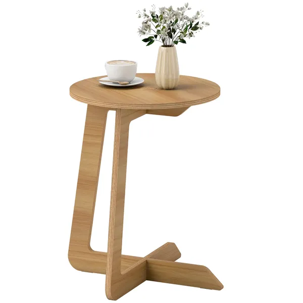 Mesa Auxiliar em Forma de C Mesa Redonda com Montagem Rápida Ideal para Espaços Pequenos Sala, Quarto Ø39x50,5 cm Madeira
