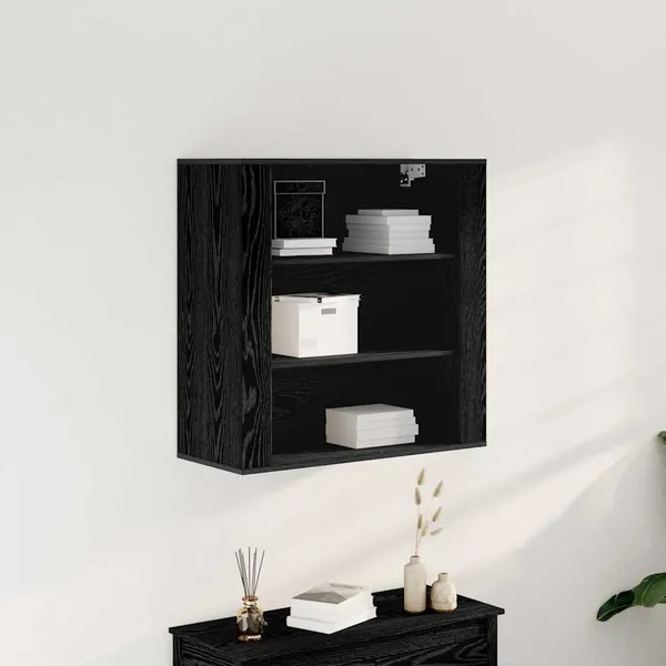 Armário de Parede com prateleira Carvalho Preto 80 x 33 x 80 cm