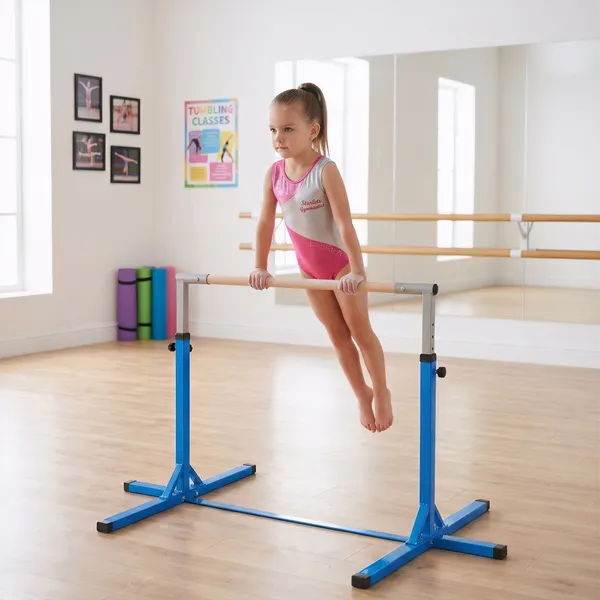 Barra de Ginástica para Crianças acima de 3 Anos Barra de Treino com Altura Ajustável 92-150 cm Barra Horizontal de Ginástica Carga 75 kg 194x121x150 cm Azul