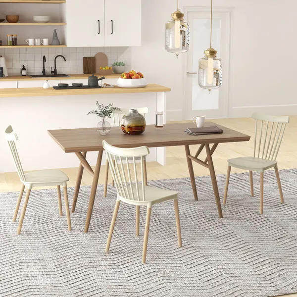 Conjunto de 4 Sillas Estilo Nórdico Sillas de cocina con Encosto Alto Assento de Polipropileno y Pés de Madeira de Faia Carga Máx. 120kg 43x52,5x83cm Bege y Madeira