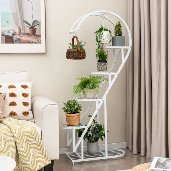 Conjunto 2 Suportes Plantas Metal 5 Níveis Desenho Coração 71x30,5x148cm