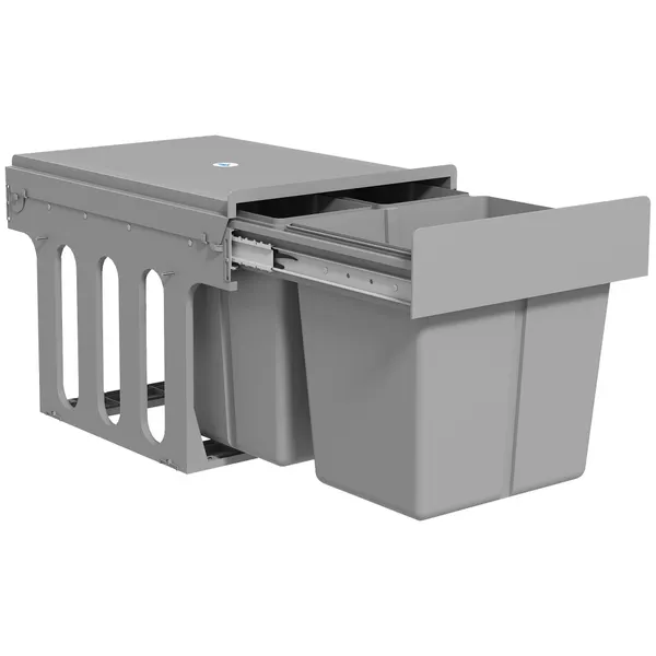 Balde de Papel Embutida con 3 Recipientes Removibles Capacidad Total 31L (15L+8Lx2) Fijación Inferior para Reciclaje y Residuos 48x34,3x35,1 cm Cinzento Claro