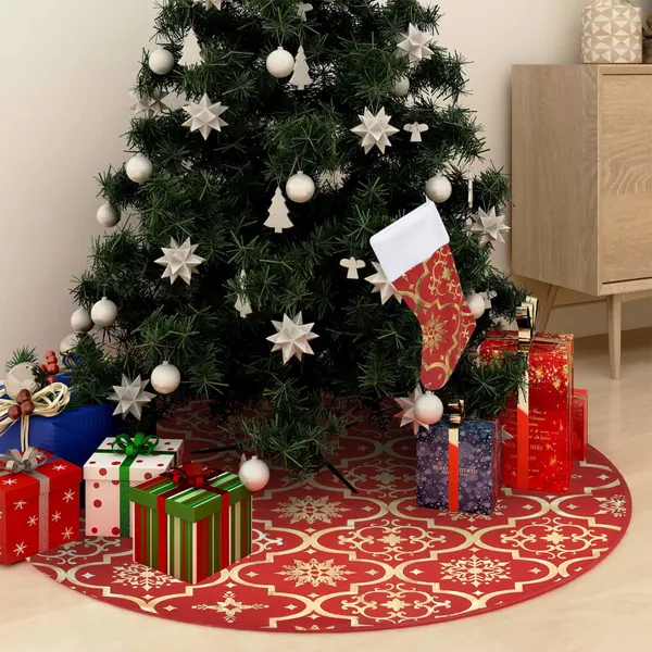 Saia de árvore de Natal de luxo com meia vermelha 150 cm tecido