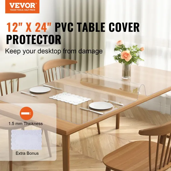 Protetor mesa transparente PVC 12"x24", 1,5 mm espessura