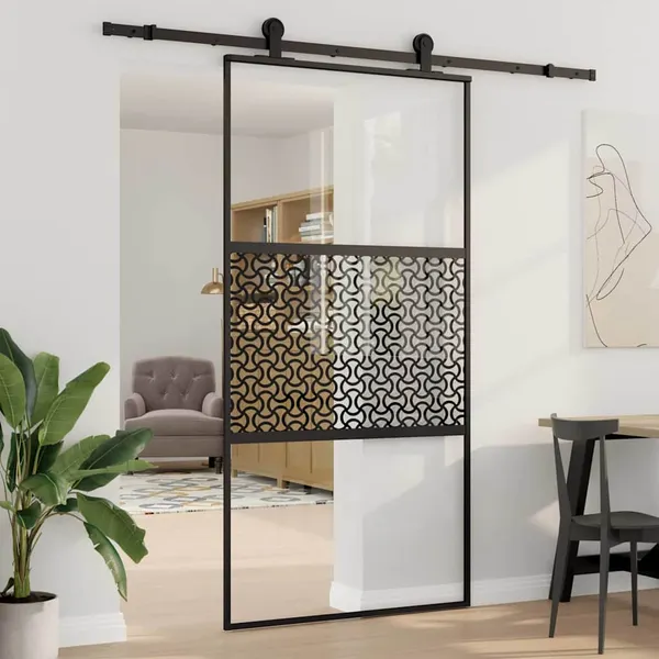 Porta de vidro Fretwork Preto 102,5 x 2 x 205 cm Alumínio