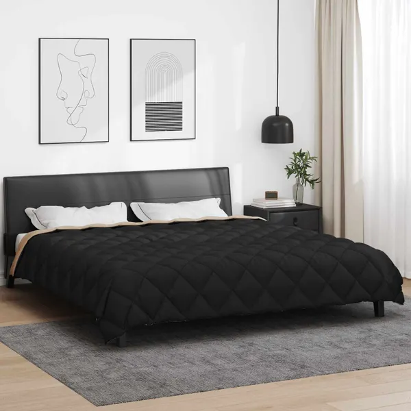 Edredom de Inverno Preto e Taupe 200 x 220 cm Microfibra