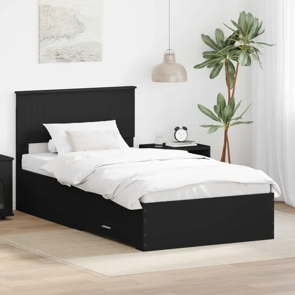 Estrutura da Cama Preto e Prata 100 x 200 cm Madeira processada