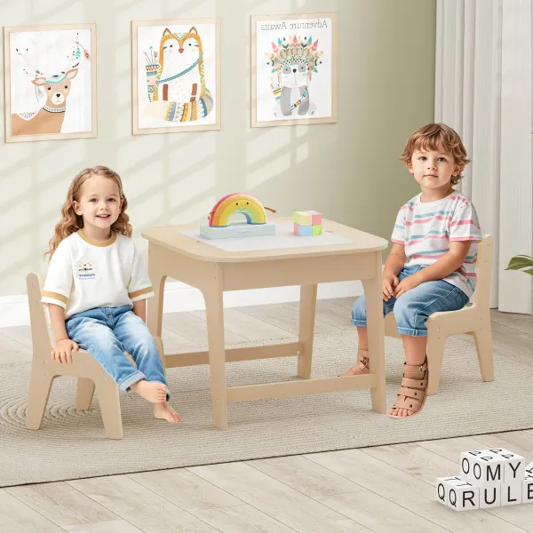 Conjunto Mesa e Cadeiras Infantis com Quadro Duplo Face e Arrumação