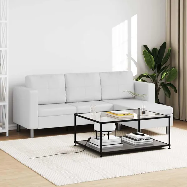 Sofá secional de 3 lugares couro artificial branco