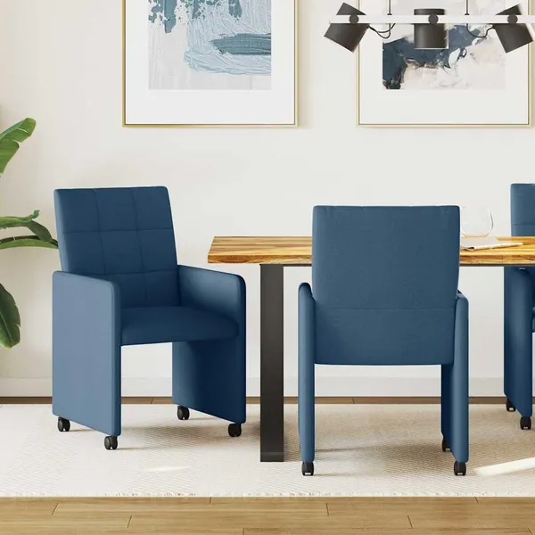 Cadeiras de Jantar com Rodas 2 pcs Azul 58 x 65 x 94 cm tecido
