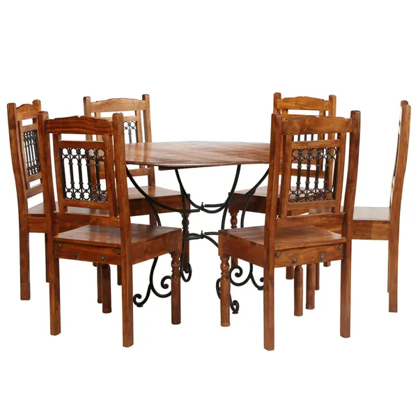 Conjunto mesa de jantar 7 pcs madeira de acácia maciça