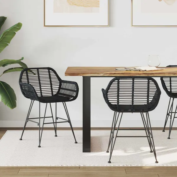 Cadeira de jantar 2 pcs Preto 55 x 50 x 74 cm Rattan e Ferro