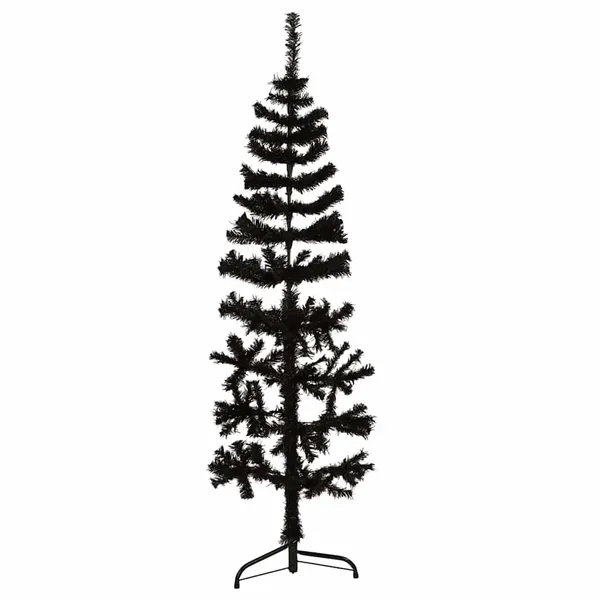 Meia árvore de Natal fina com suporte 150 cm preto
