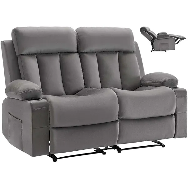 Sofá reclinável 2 lugares, massagem, aquecimento, USB