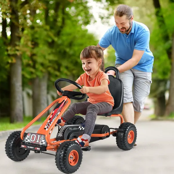 Go Kart de Pedales para Niños 4 Ruedas Antideslizantes Asiento Regulable Freno Manual 92x50x53cm