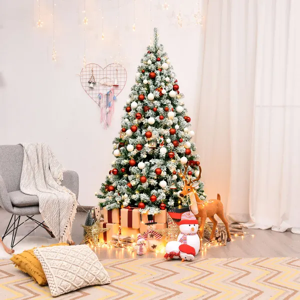 Árvore de Natal Artificial Nevado 180cm com 250 Luzes LED e Base Plegável