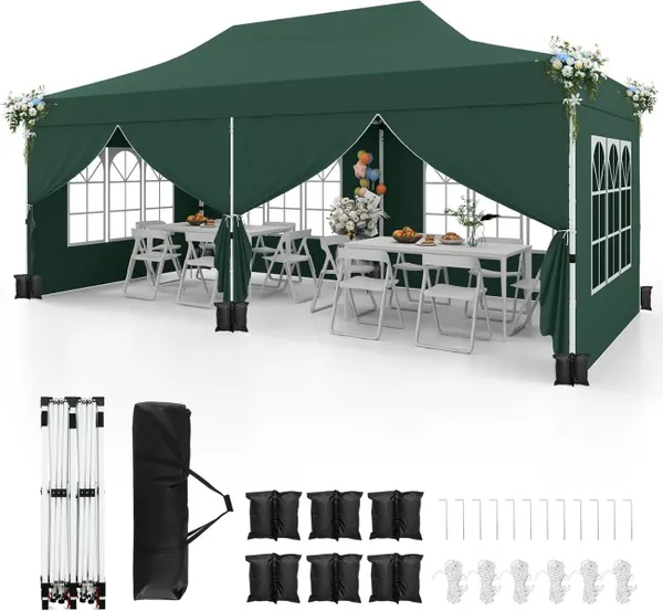Toldo 600x300 cm com 6 Paredes Laterais Desmontáveis e Bolsa de Transporte