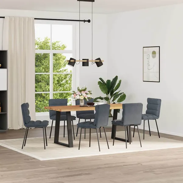 Cadeiras de jantar 6 pcs veludo cinzento-escuro