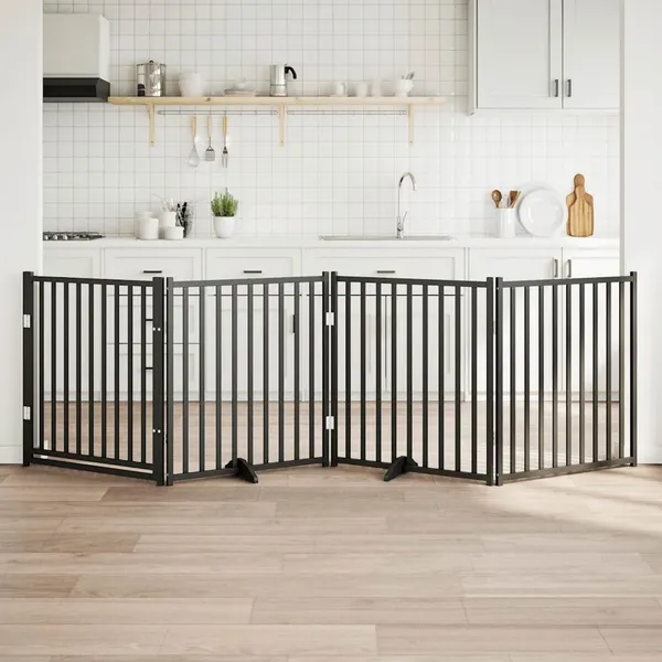 Portão p/ cães com porta dobrável 4 painéis 320 cm abeto preto