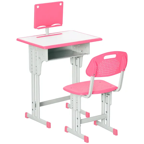Conjunto de secretaria y silla para niños de 6-12 Años secretaria infantil con altura ajustable 1 Gaveta 1 Soporte para Lápis y 1 Estante para libros 60x45x90-120 cm Rosa