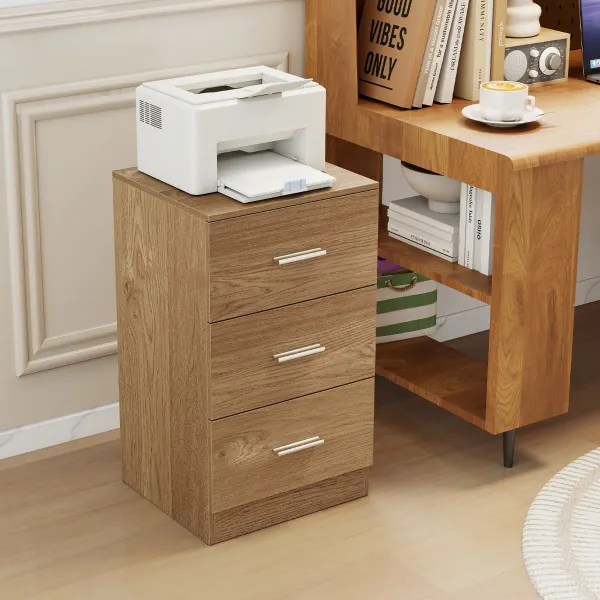 Mesita de Cabeceira de Madeira com 3 Gavetas 38x35x66 cm Branco/Preto/Natural