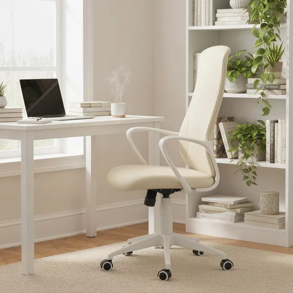 Cadeira de Escritório Giratória com Altura Ajustável Cadeira de Escritório Ergonómica com Apoio para os Braços Função de Inclinação e Encosto Alto 62x56x110-119,5 cm Bege