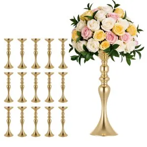 Vaso centro mesa 38 cm dourado 16 peças