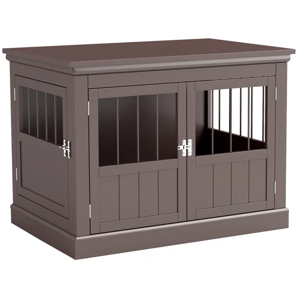 Gaiola para Cães com Mesa Auxiliar Casa para Animais de Estimação Moderna com 3 Portas Francês e Fecho Magnético para Cães Pequenos 78x53x59,3 cm Castanho