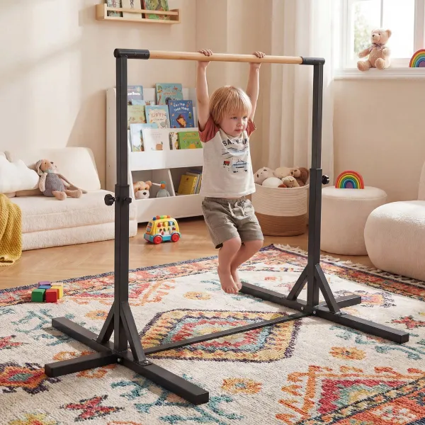 Barra de Ginástica Ajustável 85-145cm 12 Níveis Estrutura Metálica Base Antideslizante 3+ Anos