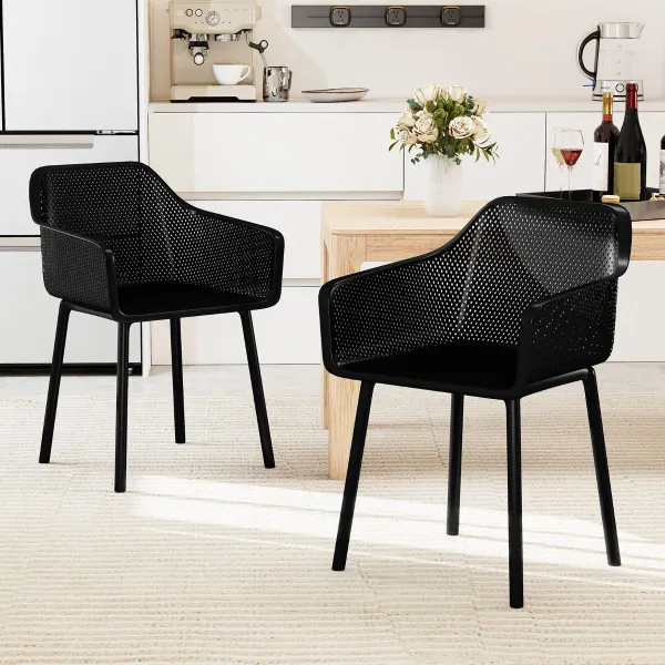 Set 2 Sedie da Pranzo Plastica con Schienale Rete Traspirante Nero