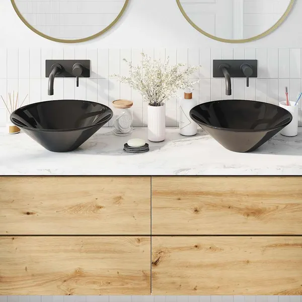 Lavatórios 2 pcs Ø42x14 cm cerâmica Preto Brilhante