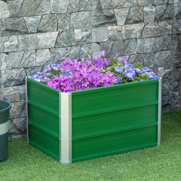 Caja de Plantio de Acero con Luvas Caja de Plantio Retangular para Cultivos de Plantas Flores para Terrazo Jardín 66x47x40cm Verde