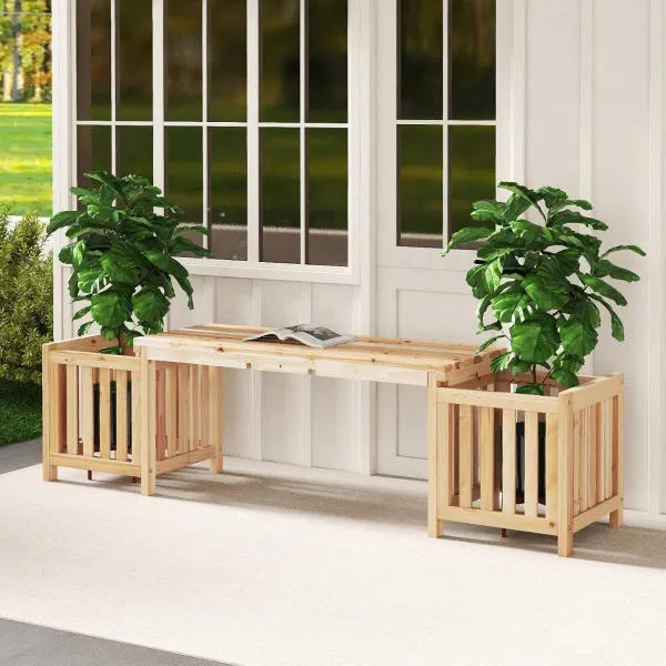 Banco Pátio 2 em 1 com 2 Floreiras Madeira Abeto 173x40x48 cm