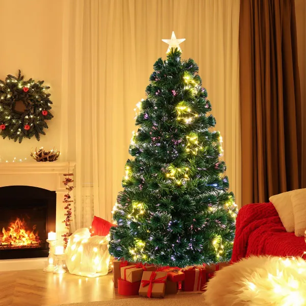 Árvore de Natal Artificial com Fibra Óptica 120/150/180 cm Pré-iluminada Base Metal