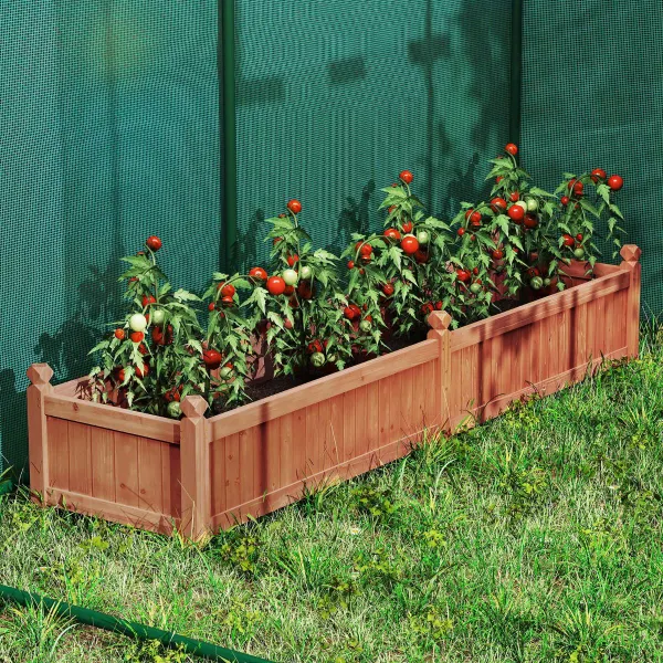 Cama de Jardín Elevada de Madera con Divisor, Sistema de Drenaje y Forro No Tejido