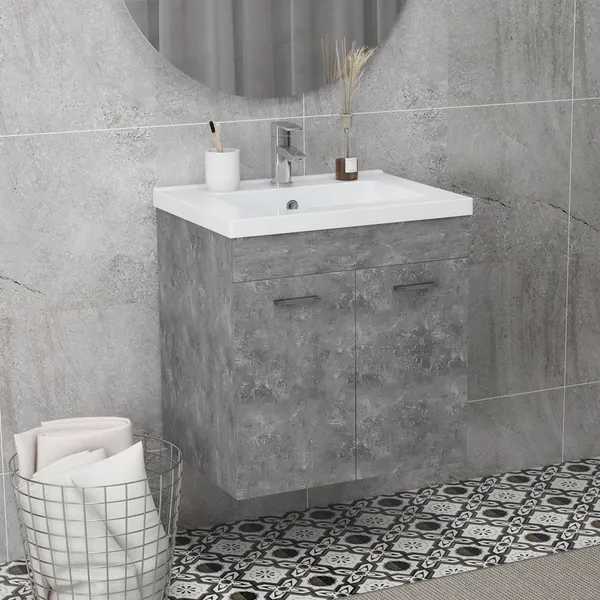 Móvil Casa de Baño con Lavatorio Cerámico Móvil Casa de Baño de Parede con 2 Puertas y Prateleira ajustable 60x45,5x60 cm gris