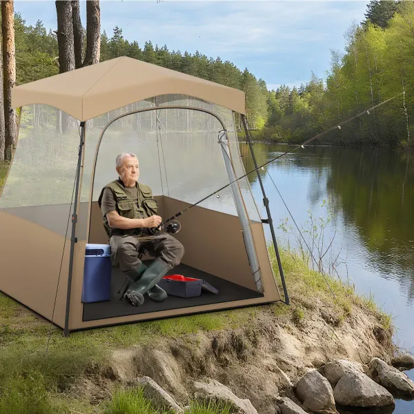 Tenda Sportiva Emergente con Borsa di Trasporto Tessuto PVC Trasparente 160 x 160 x 175 cm Marrone