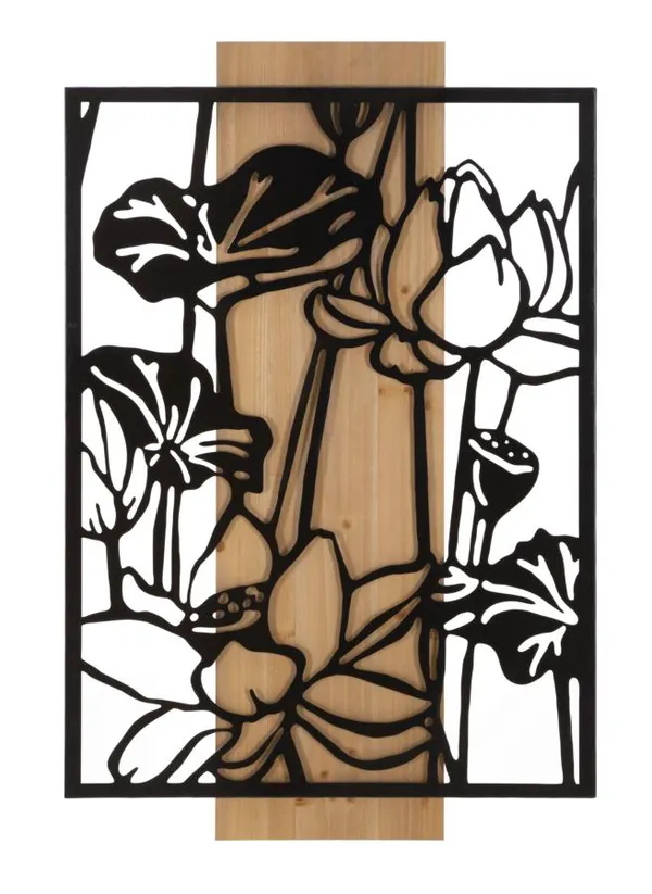 Painel de Parede Lotus Metal e Madeira 60x2x90 cm