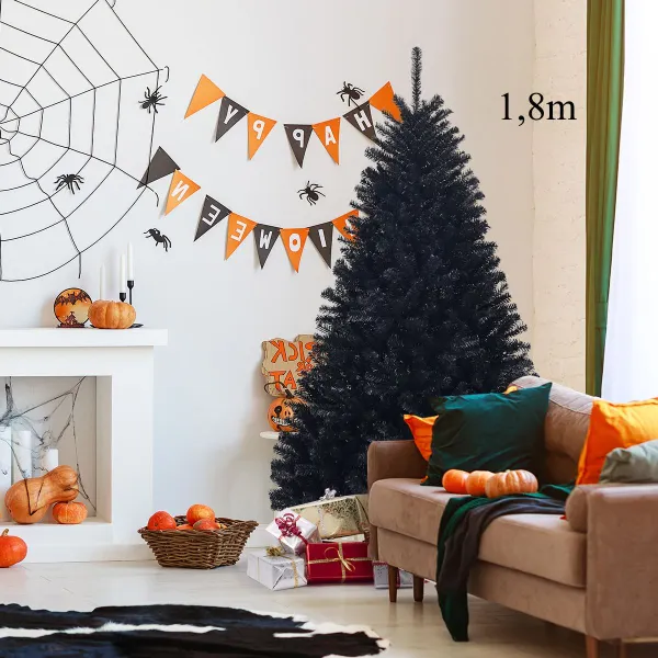 1,8m Árbol de Navidad con Decoraciones de Halloween 1036 Ramas no Iluminado con Base Sólida de Metal