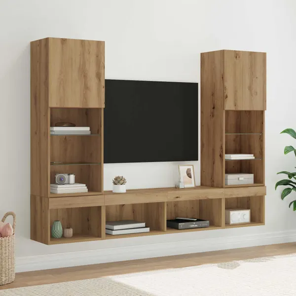 Unidades de TV de Parede com LED 5 pcs Carvalho Artesanal