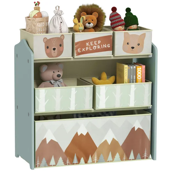 Estante para Brinquedos com 6 Caixas de Tecido não Tecido Amovíveis Organizador de Brinquedos para Crianças de 3-8 Anos para Dormitório 63x30x66 cm Verde