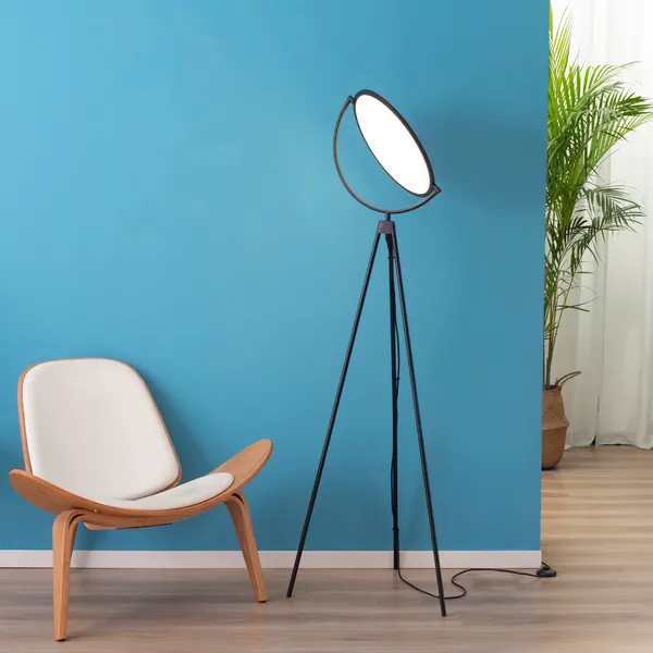 Candeeiro de Pé Moderno Candeeiro de Pé con Luz led de 20W Pantalla Giratorio Tripé de Metal y Interruptor de Pé para Sala de Estar Dormitorio Oficinas 60x60x163cm Negro