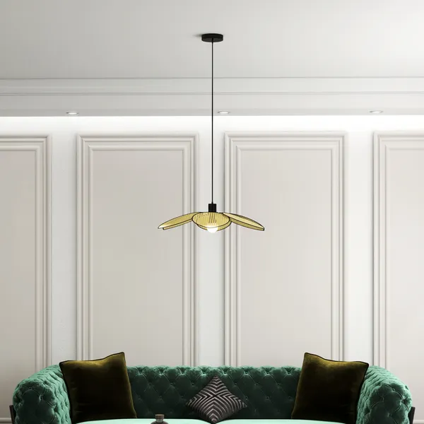 Candeeiro de Teto com Forma de Flor Candeeiro de Teto de Vime Sintético Iluminação de Teto E27 com Cabo Ajustável para Sala de Estar Dormitório Sala de Jantar Ø68x115 cm Madeira