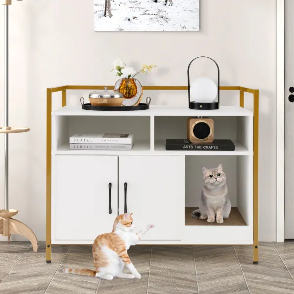 Caja de Arena para Gato Lavabo Oculto con Puertas Cartón para Arañazos Aseo Armario para Mascotas con Estante 89 x 45 x 74,5 cm