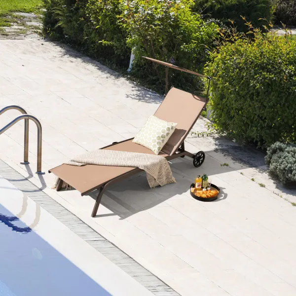 Chaise Longue de Jardin Inclinable 6 Positions Auvent Ajustable 191x61x96cm