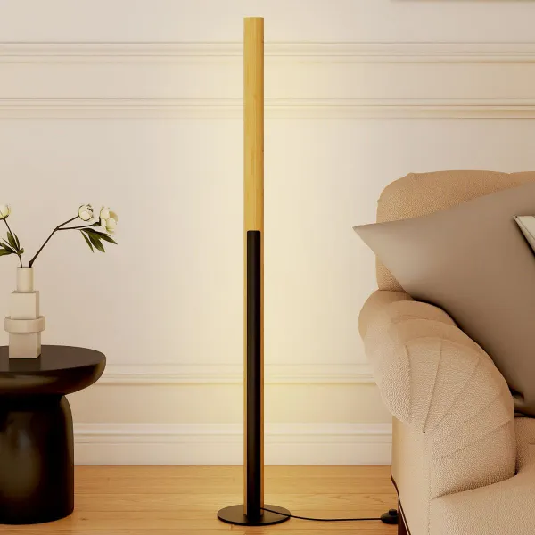Luminária de Pé Bambú LED Regulável Canto com Interruptor Pedal 3 Temperaturas