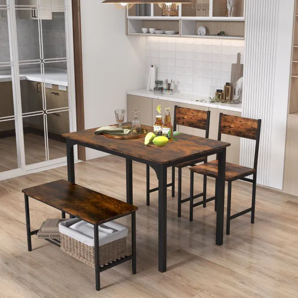 Conjunto Mesa de Reunião Industrial 4 Peças com 2 Cadeiras e Banco Metal