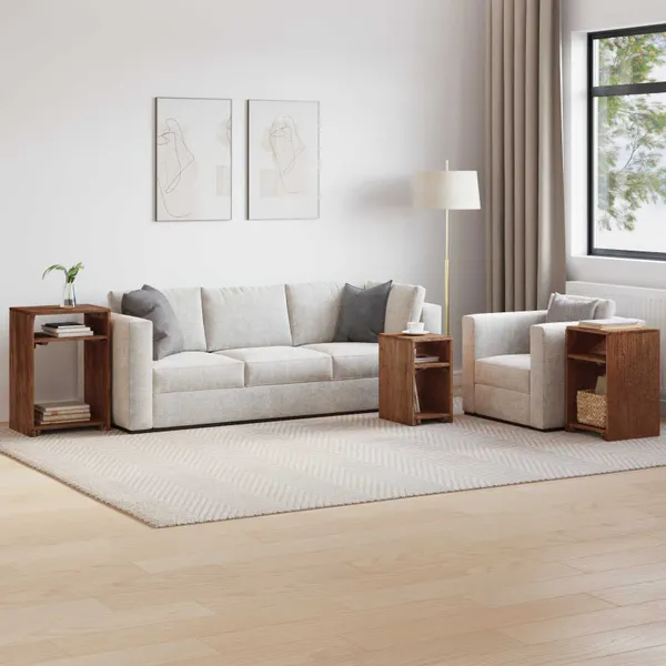 Mesa de Acento 3 pcs Castanho Madeira de Mogno Sólida